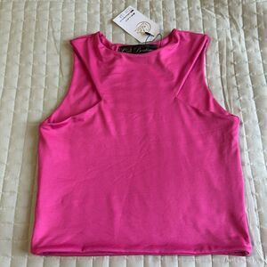 NEW - Solid Pink Stretchy Sleeveless Crop Tank Top One Size